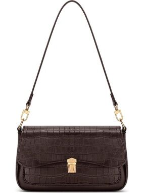 Women's Coffee Croc Detachable Strap Zipper Retro Underarm Clutch Crossbody Bag